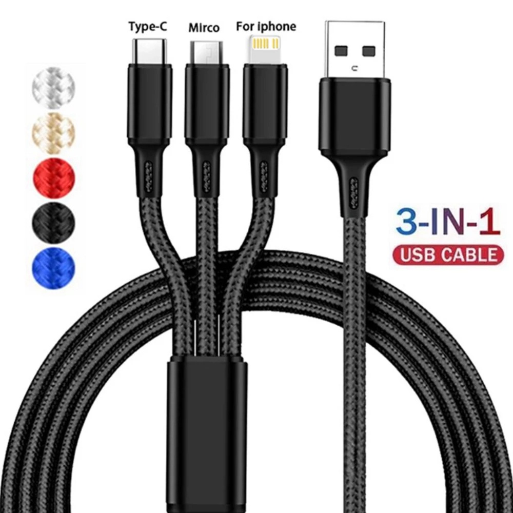 Cabo De Carregamento Micro Usb Tipo C 3 Em 1 Telefone Celular Multi