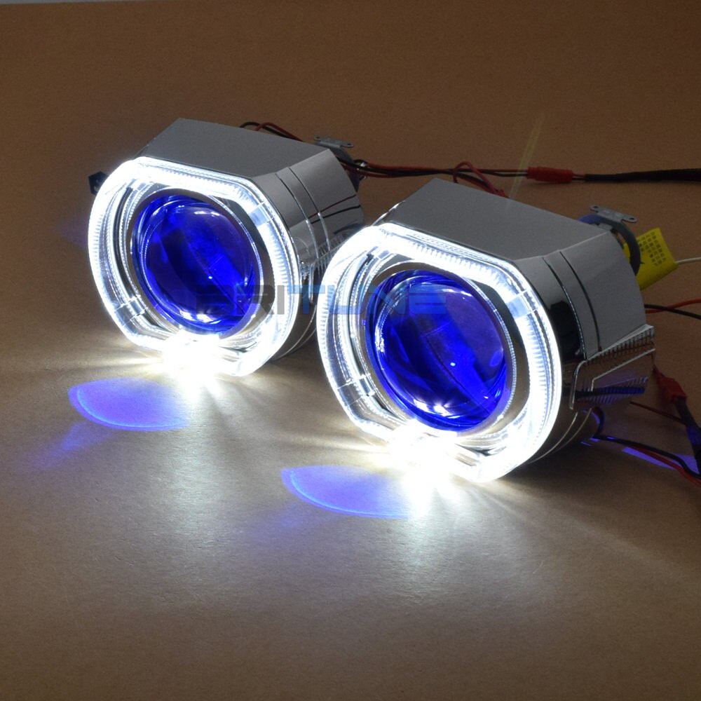 H7 H4 Lentes De Faróis De Carro Retrofit Projetor Quadrado LED Anjo