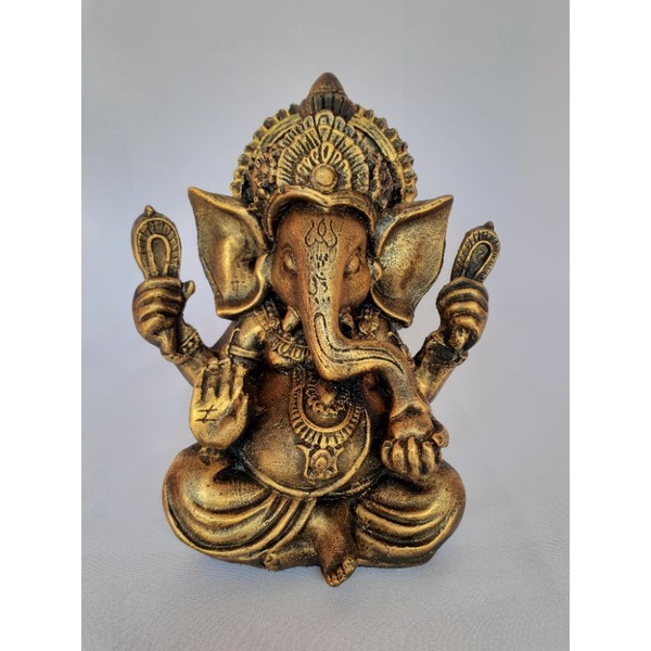 Ganesha Hindu Deus Sorte Prosperidade Sabedoria Resina Dourada Shopee