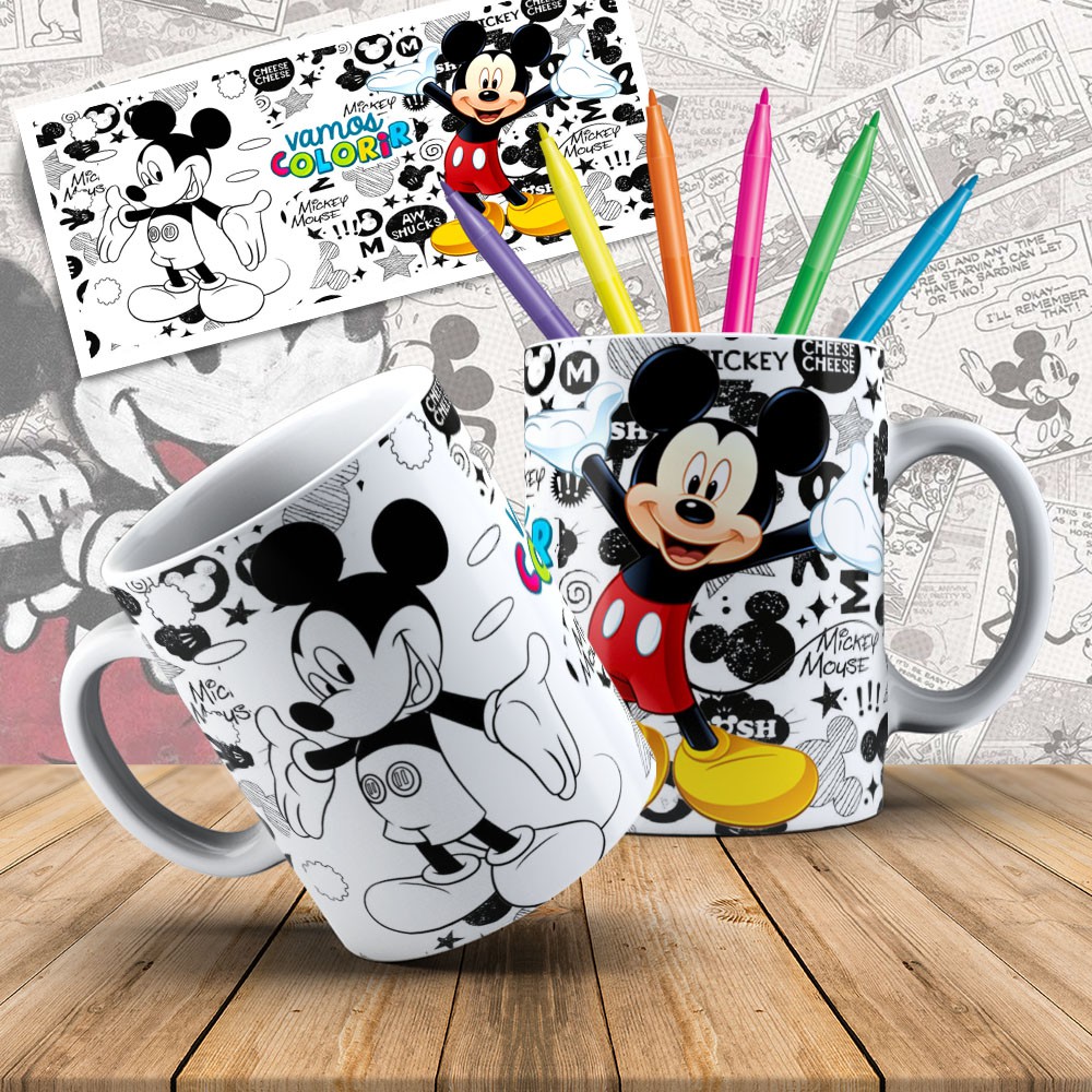 Caneca Pl Stico Pol Mero Mickey Giz De Cera Cores Para Colorir