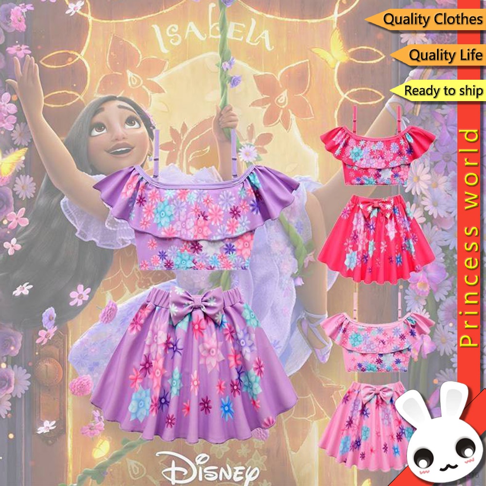 Isabela Encanto Cosplay Traje Meninas Crianças Swimsuit Bikini Saia