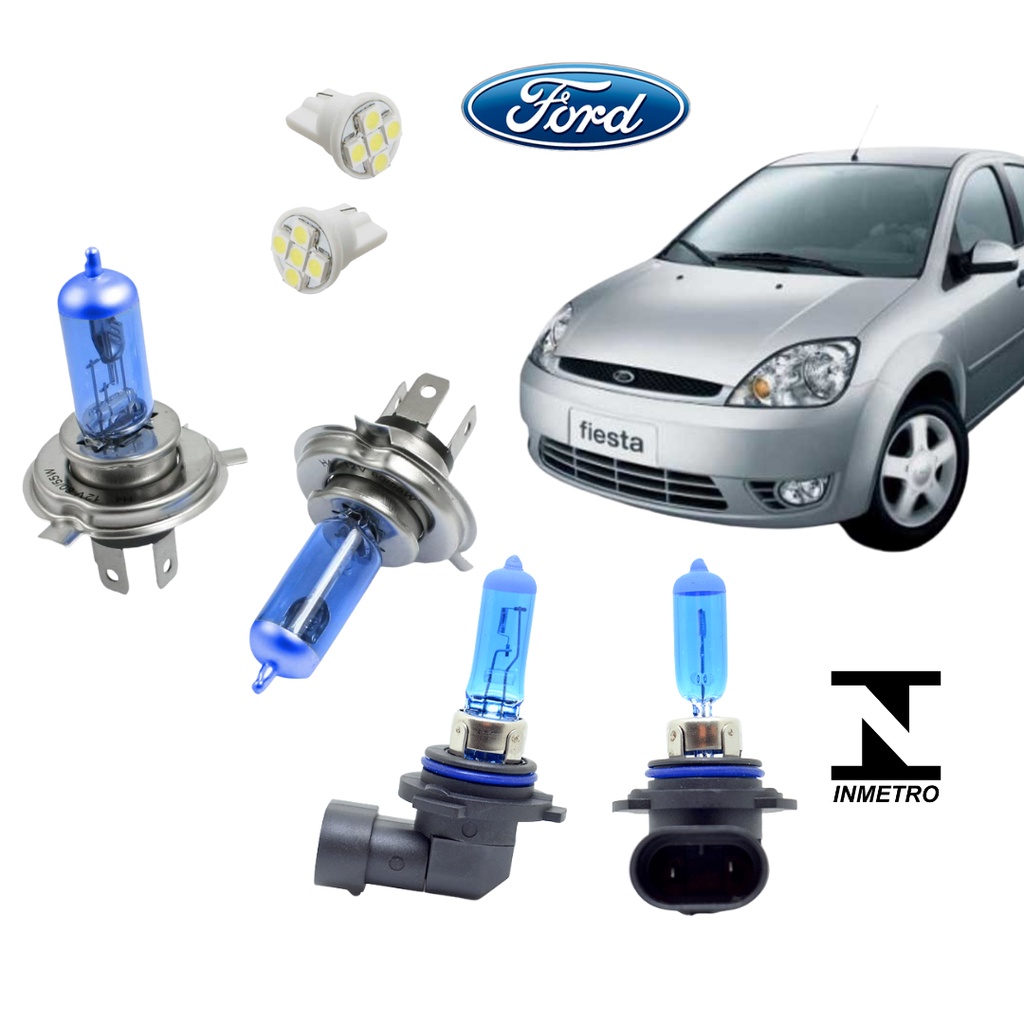 Kit Lampada Farol Super Branca Ford Fiesta 2003 2004 2005 2006 Brinde