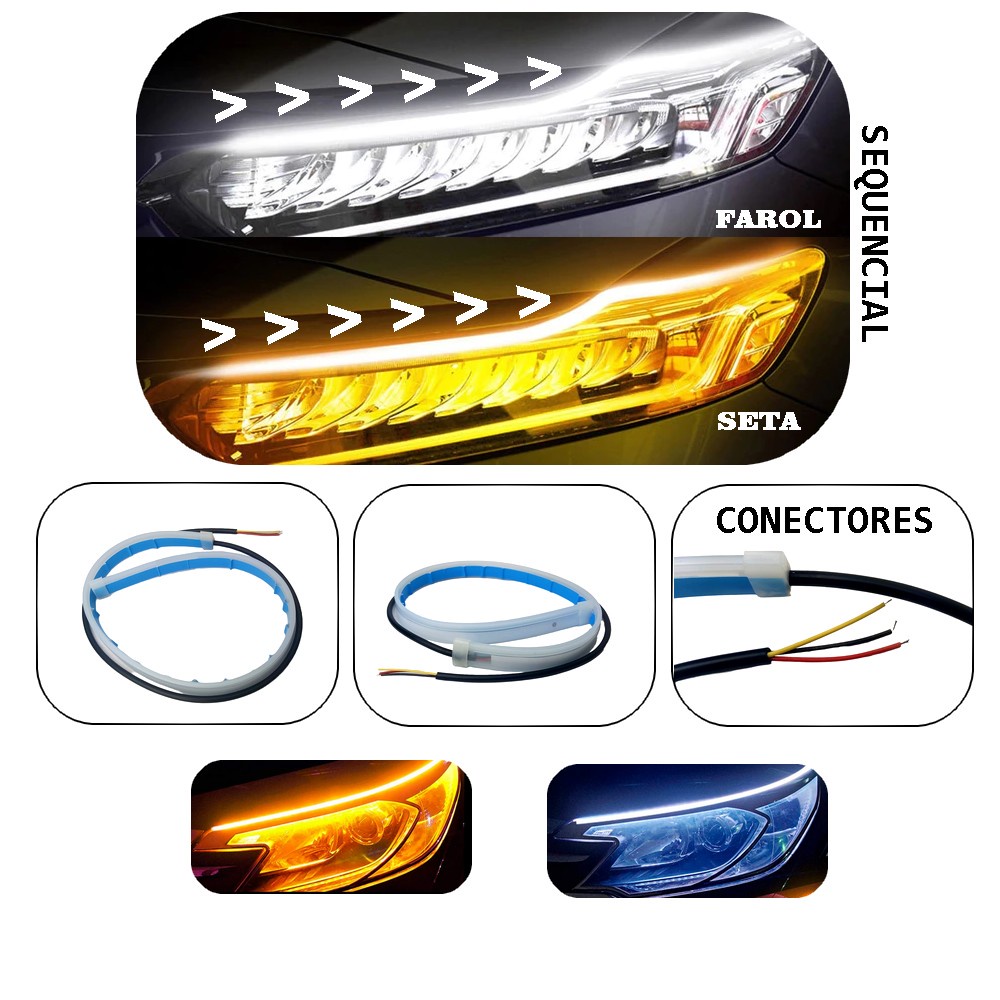 Kit Par Fita Led 60 Cm Drl 3000k 6000k Flexivel Farol E Seta Shopee