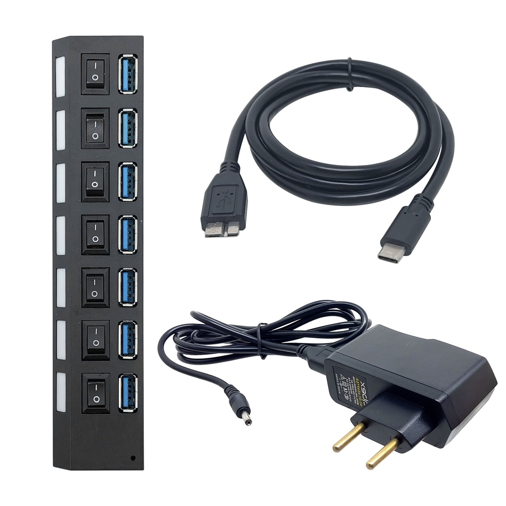 Hub Usb 3 0 Hi Speed 7 Portas Fonte 5 Gbps Tipo C Shopee Brasil