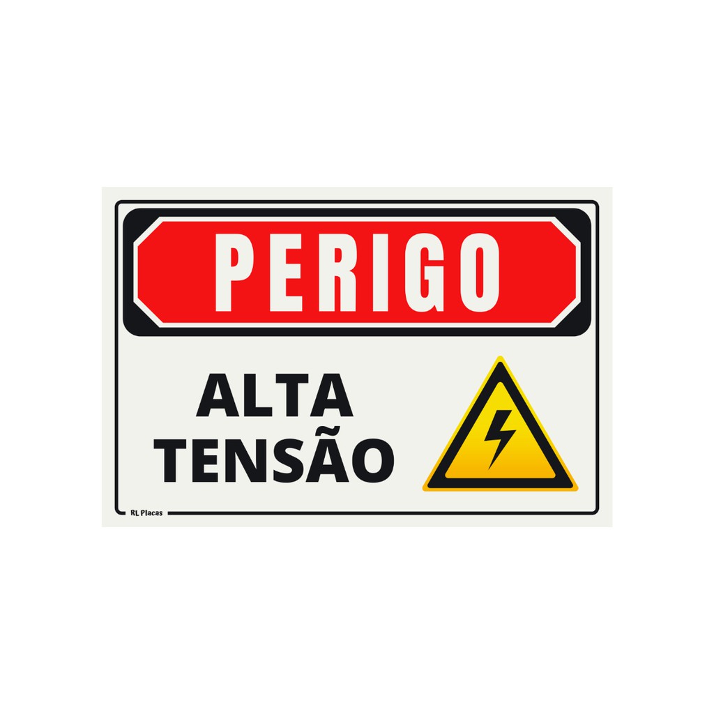 Placa Sinalização Perigo Alta Tensão Pictograma Raio 20x30 Cm