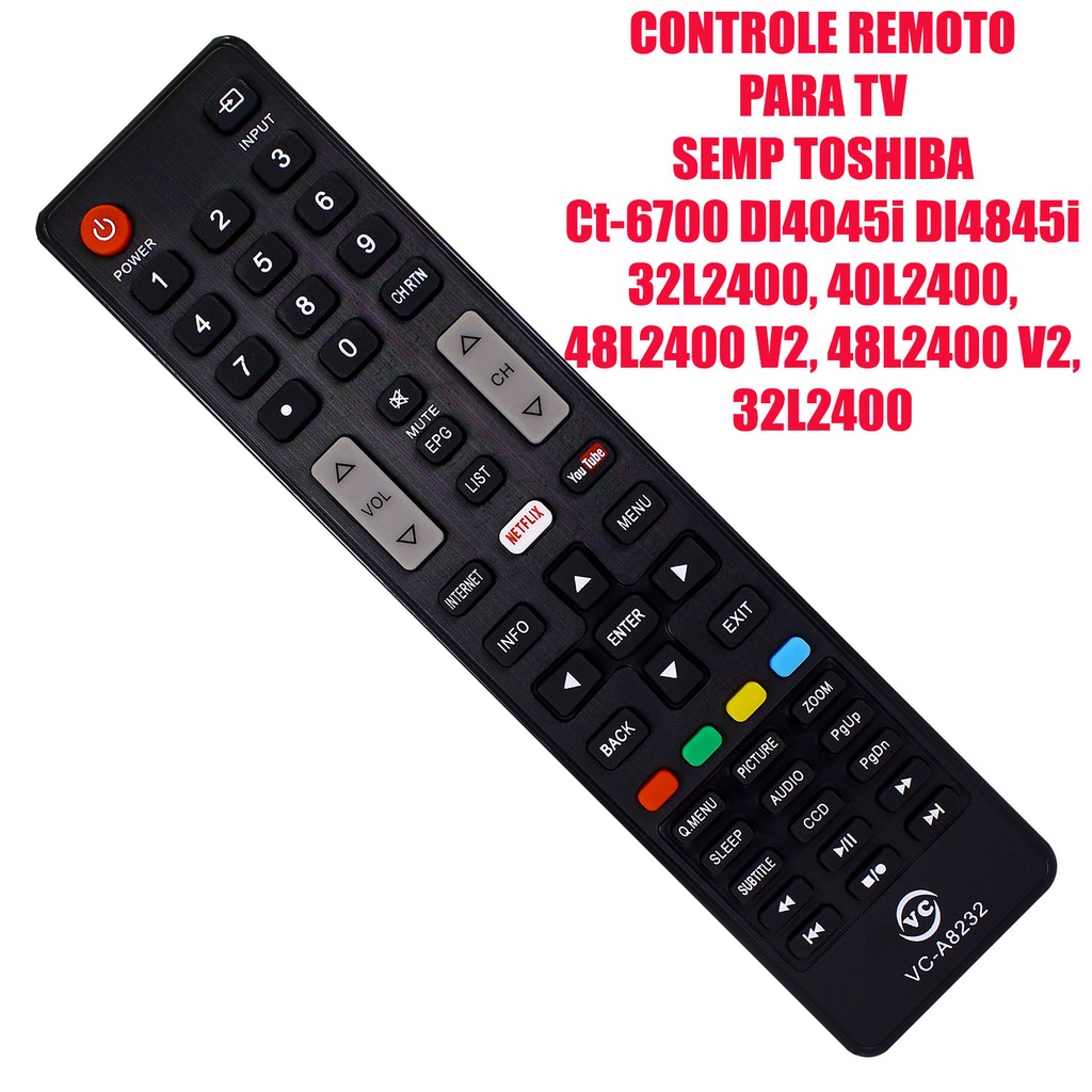 Controle Remoto Para Tv Semp Toshiba 48L2400 V2 Ct 6700 32L2400