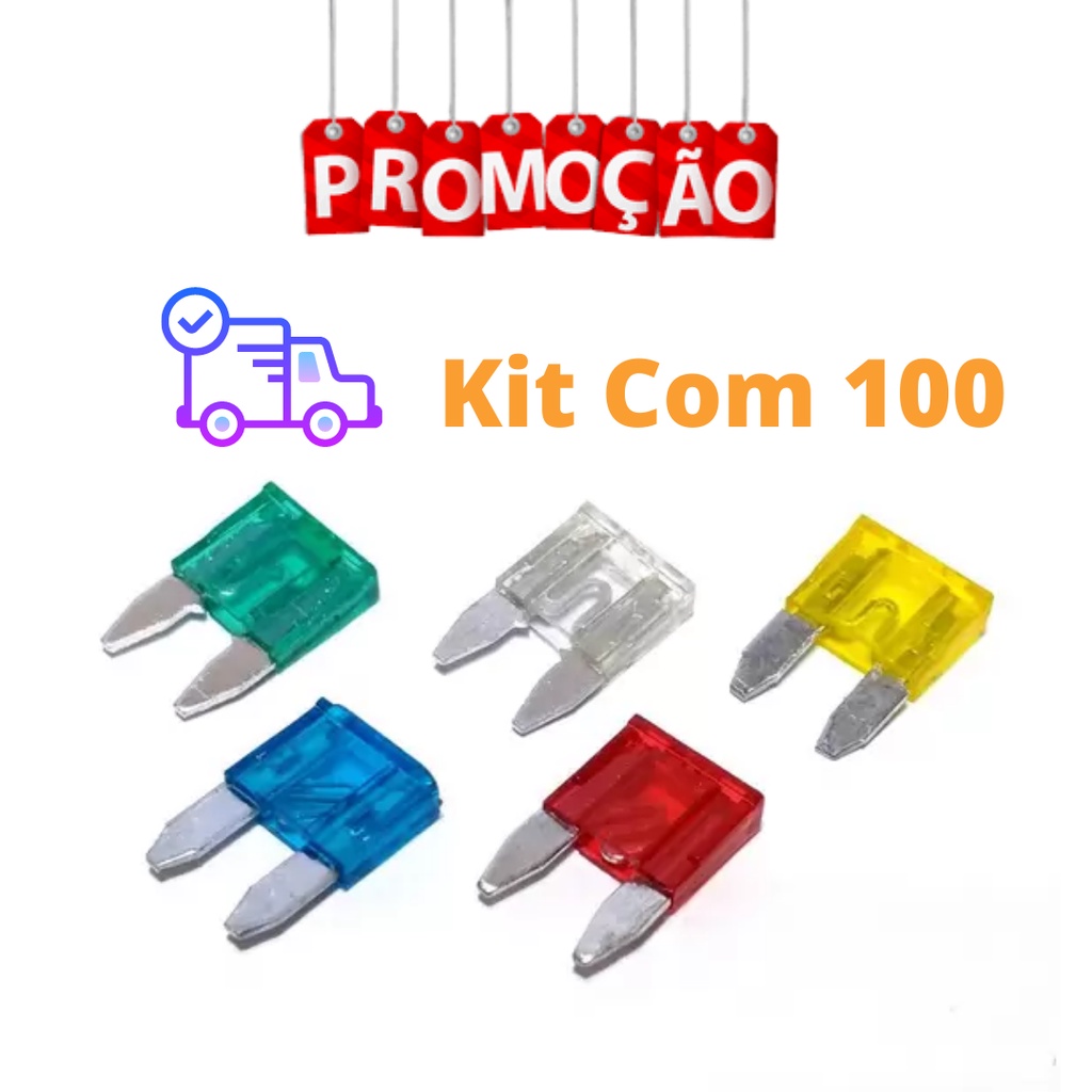 Kit 100 Unidades Mini Fusível Automotivo Conjunto Carro 10A 15A 20A 25A