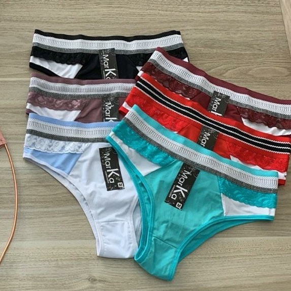 kit calcinhas micro fibra renda citura média marka lingerie tanga