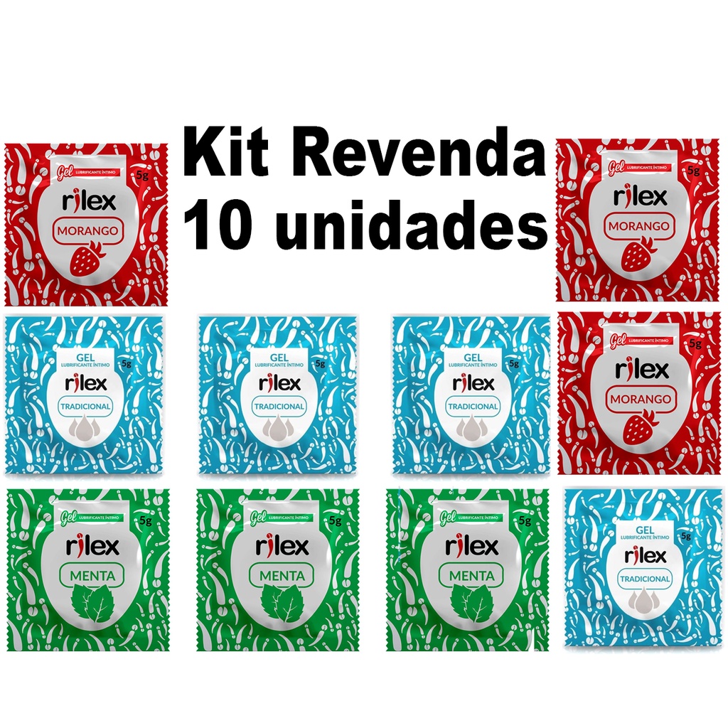 KIT Revenda 10 Unidades Gel Lubrificante Rilex Sabores MENTA NATURAL OU