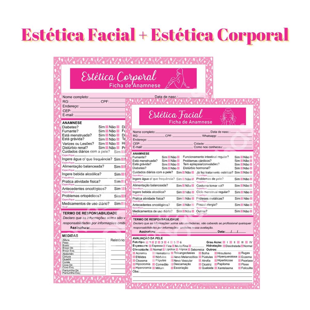 Blocos Ficha Anamnese Estética Facial e Corporal 100 Folhas Shopee Brasil