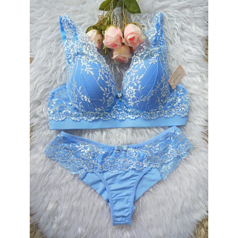 Conjunto Lingerie Azul Shopee Brasil