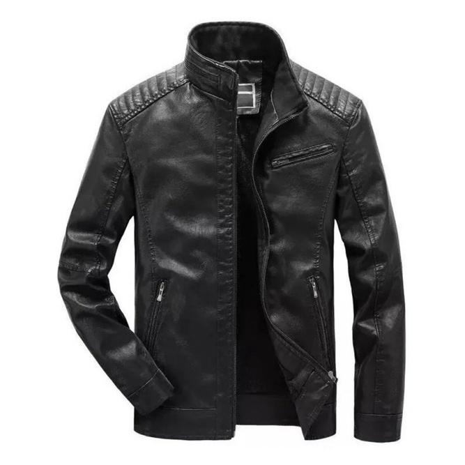 Jaqueta De Couro Forrada Masculina Moda Inverno Motoqueiro Shopee Brasil