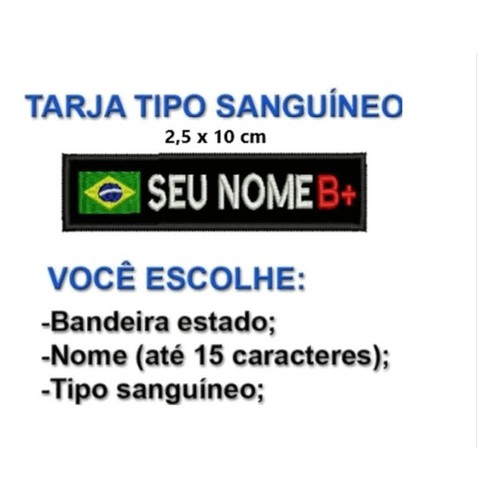 Bordado Tarja Seu Nome Estado E Tipo Sanguíneo C Fixador Shopee Brasil