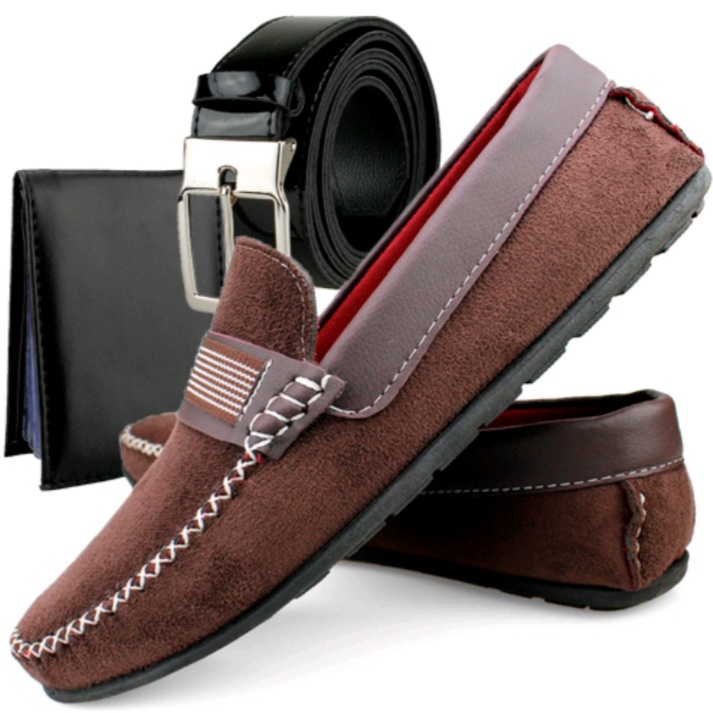 Kit Sapato Mocassim Masculino Casual Carteira Masculina Slim Cinto