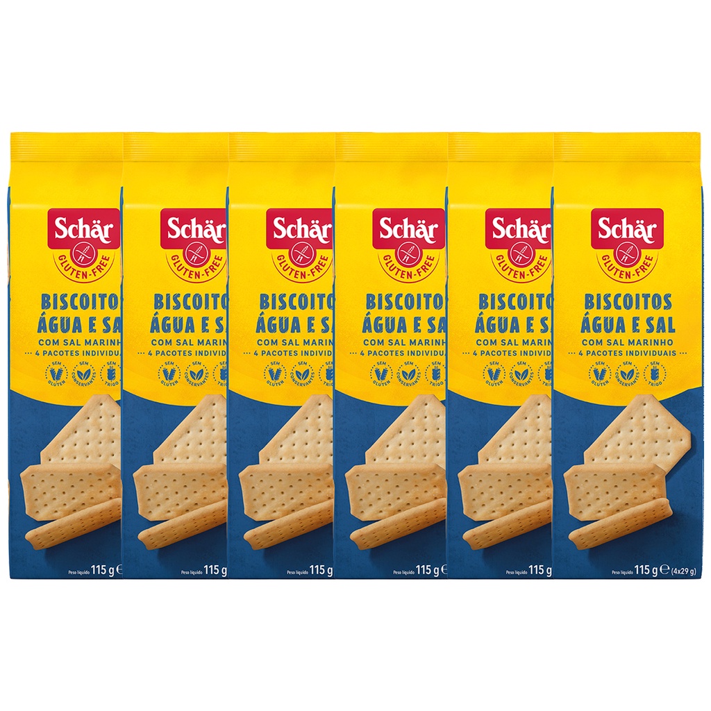 Kit 6 Bolacha Biscoito Água e Sal Sem Glúten Schar 115g Shopee Brasil