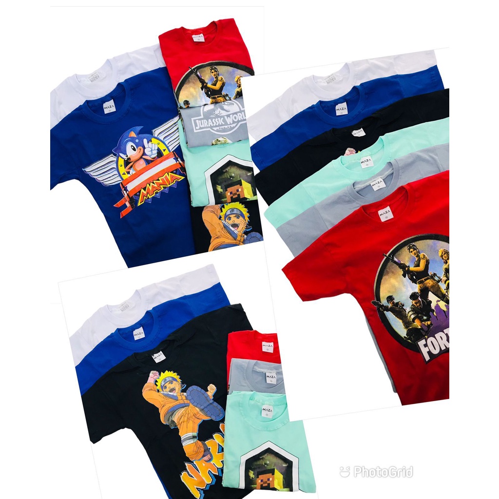 Kit Camiseta Infantil Menino Ou Menina Dinossauro Personagens