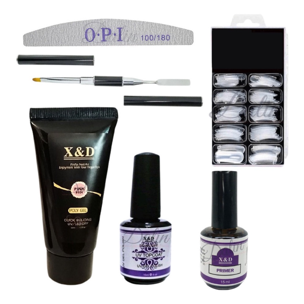 Kit Para Unhas Polygel Trasparente Molde F1 Pincel Duplo Lixa Prime E