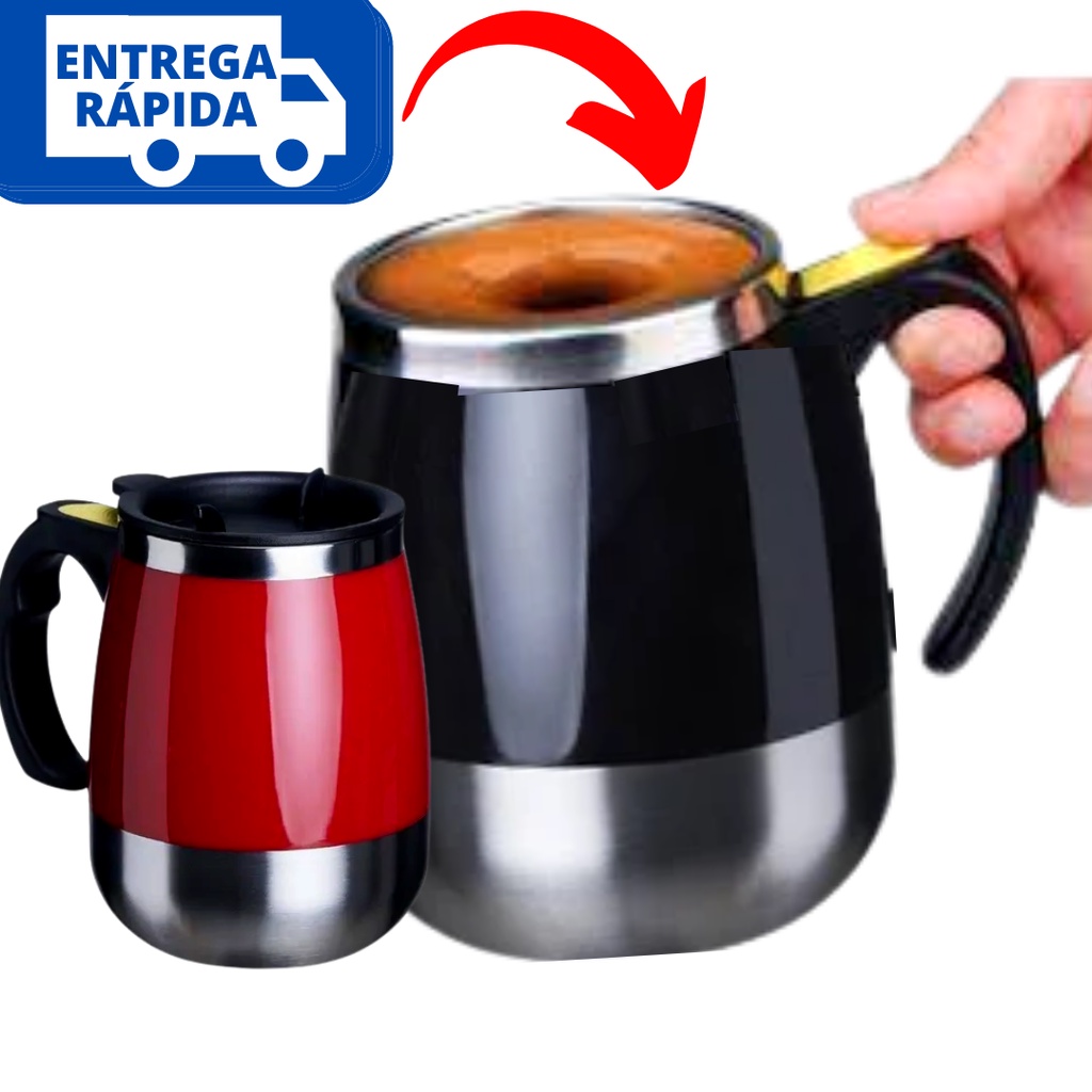 Caneca Mixer Inox Automática 400ml Misturador de Bebidas Café Suco