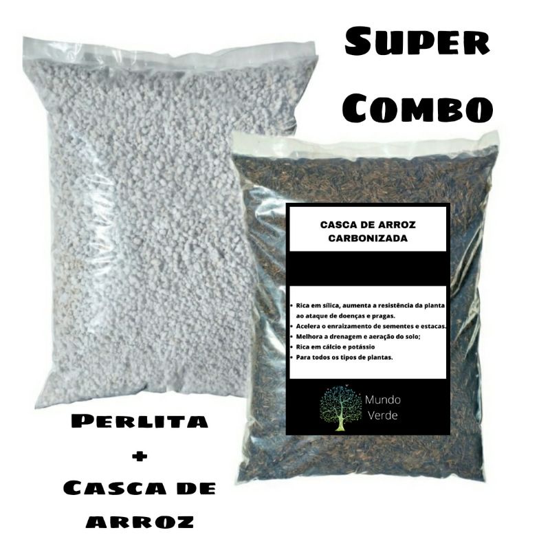 Mix Perlita Expandida Litros Casca De Arroz Carbonizada Litros