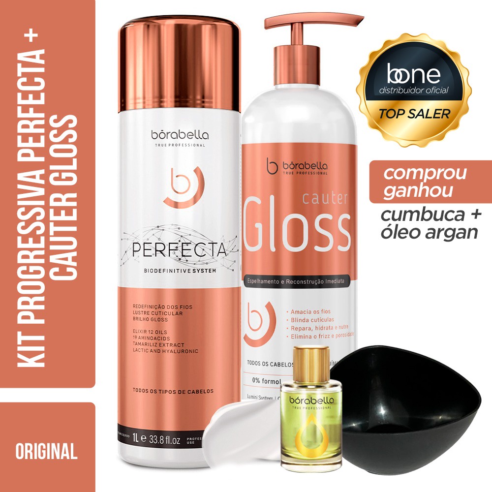 Combo Borabella Perfecta Sem Formol 1 Litro Cauter Gloss 500ml