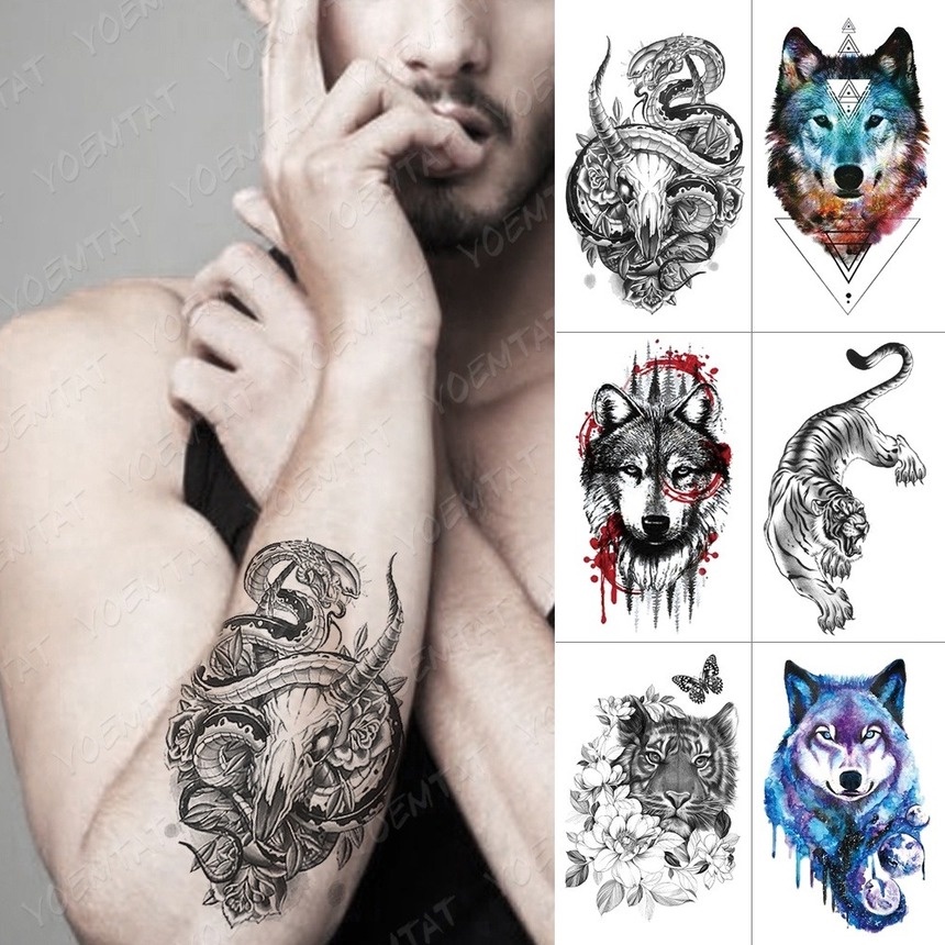 Tatuagem Temporária À Prova D água Lobo Tigre Leão Totem Flash Tattoos