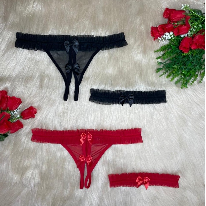 2 Calcinha Fio Apressadinha Transparente Aberta Perneira Lingerie