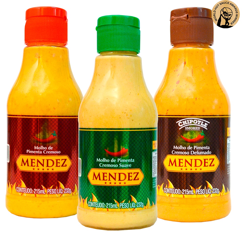 Kit Molhos De Pimenta Mendez 3 Unidades Cremoso Tradicional Suave E