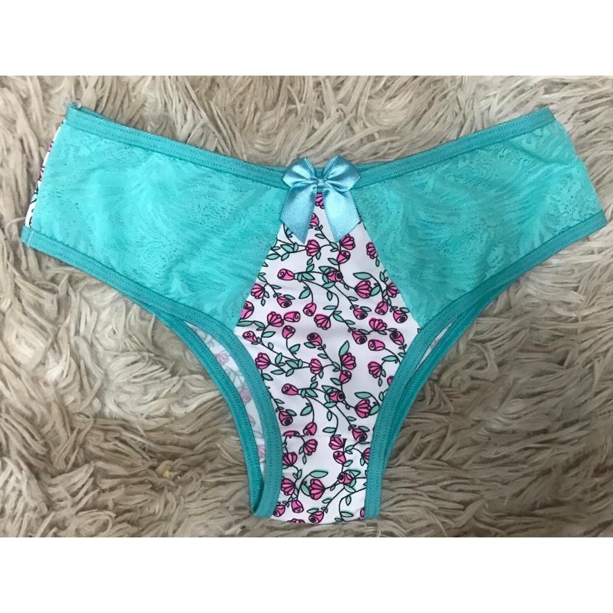 Calcinha Lingerie Tanga Em Microfibra Estampada E Renda Comportada Dia