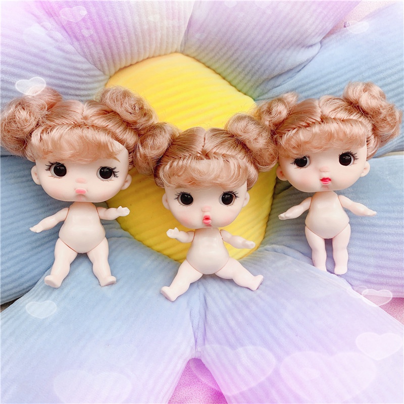 Mini Boneca 10CM 5 Removível Junta Fofo Rosto Garota Marrom Olhos Nude