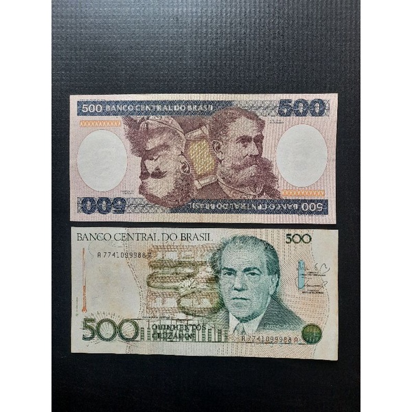 02 Cédulas antigas do Brasil 500 cruzeiros ano 1981 e 500 cruzados ano