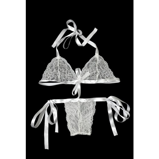 Conjunto de Lingerie de Renda e Fitas Moda Íntima feminina Sexy Confort