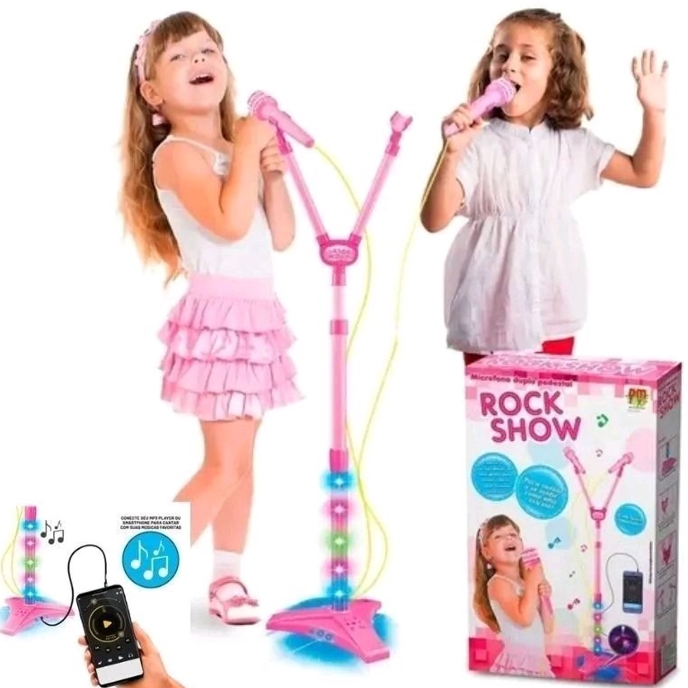 Microfone Infantil Pedestal Rock Show Rosa Dm Toys Shopee Brasil