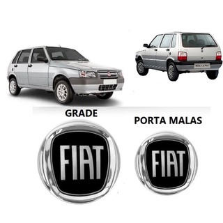 Kit emblemas Grade e Porta Malas Fiat Preto Black Piano Uno 2004 até