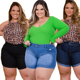 Short Jeans Feminino Cintura Alta Plus Size Hot Pants Destroyed