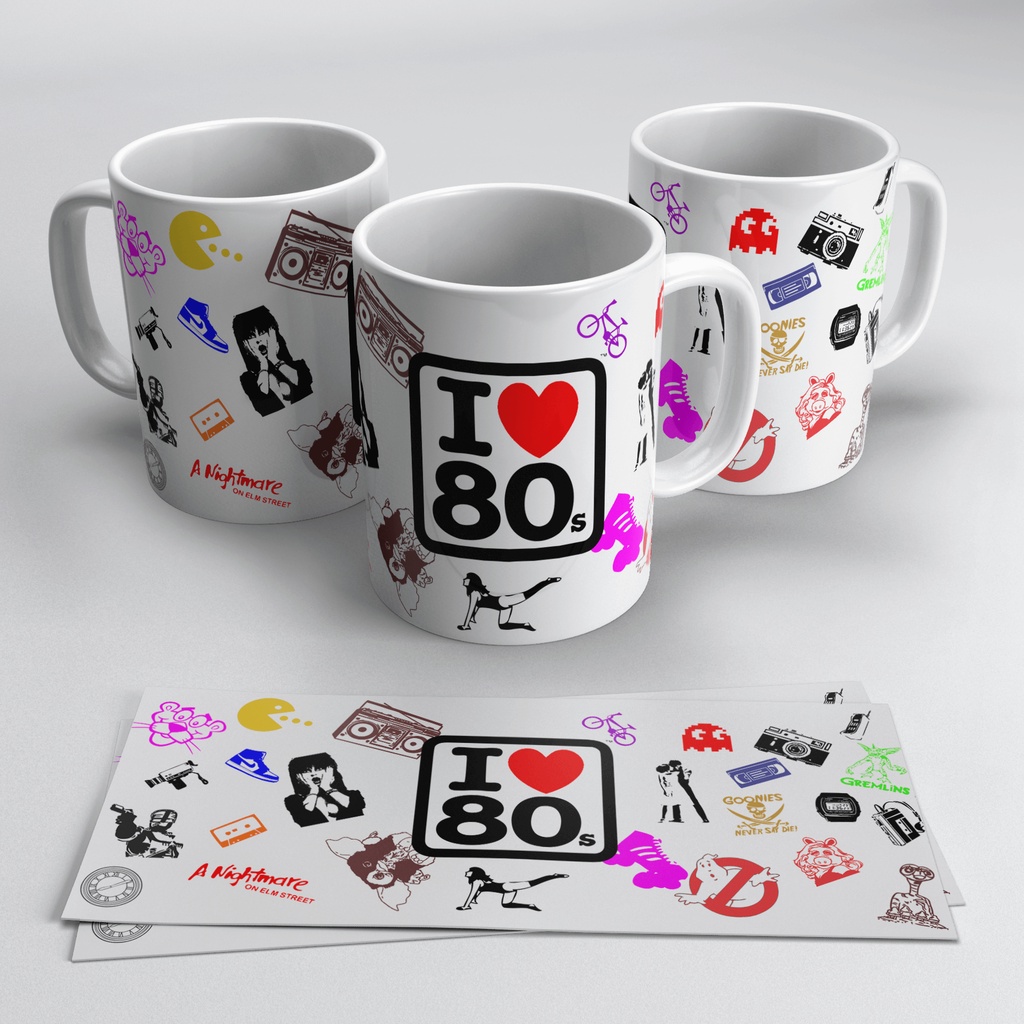 Caneca Anos 80 Nostagia Retro Elvira Grimlins ET PACMAN Dirty Dancing