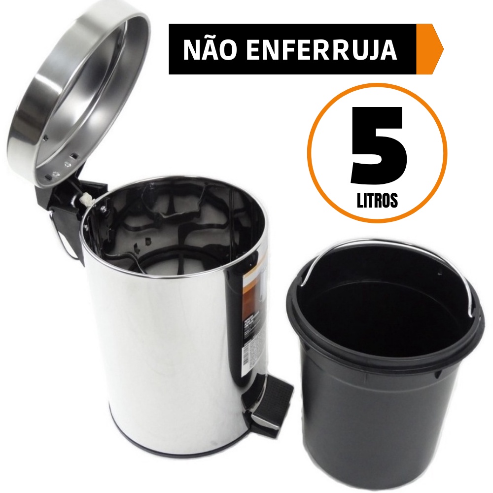 Lixeira De A O Inox Litros Banheiro Cozinha E Escrit Rio Balde