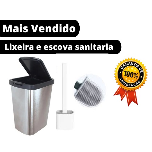 Kit Lixeira Grande Cesto De Lixo 9 Litros Escova Sanitária de silicone