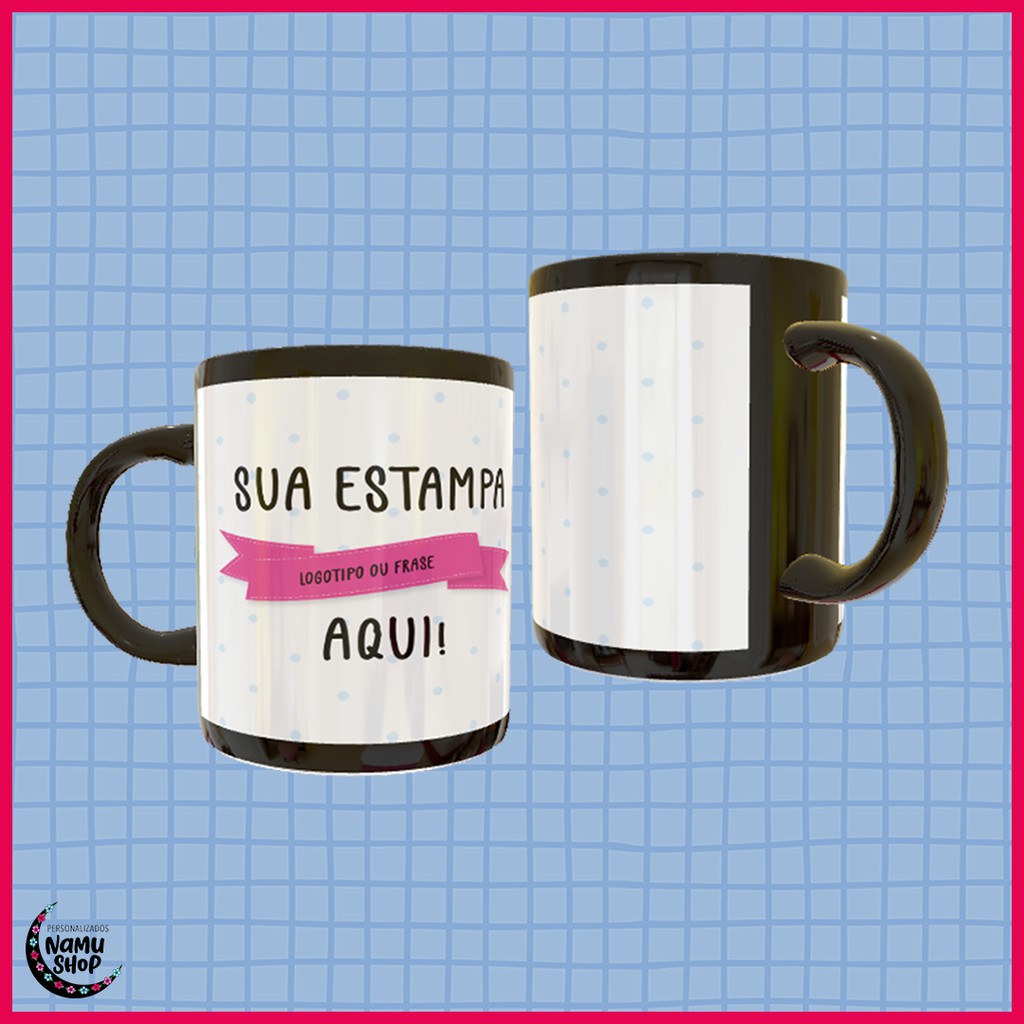 Caneca Personalizada Preta Tarja Branca Shopee Brasil