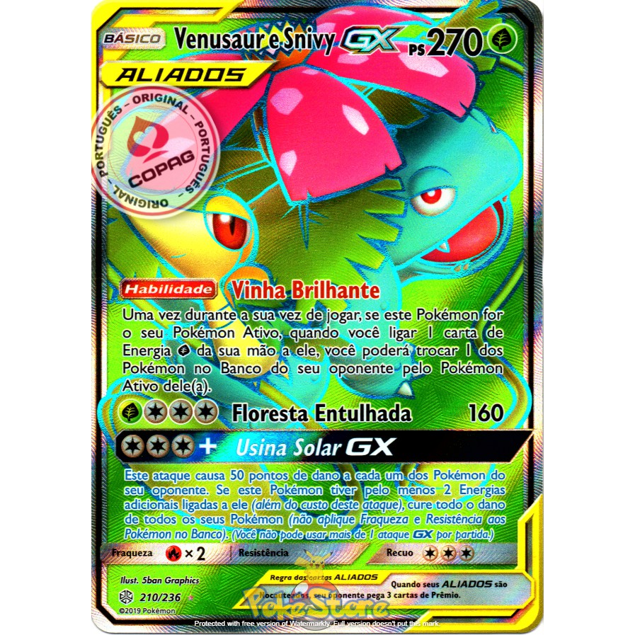 Carta Pokemon Venusaur e Snivy GX Aliados Full Art Português Original