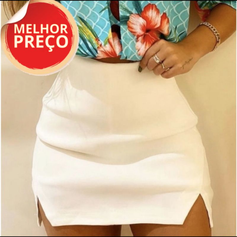 Short Saia Bengaline Fendas Laterais Moda Feminina Mega Oferta Shopee