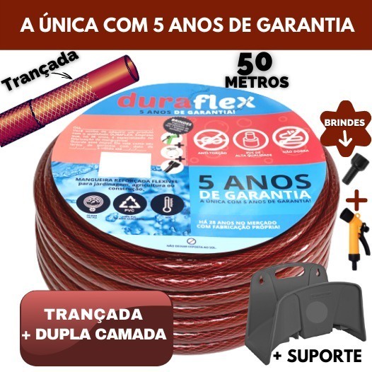 Mangueira de Jardim Siliconada Super Flexível 50mts Suporte Shopee