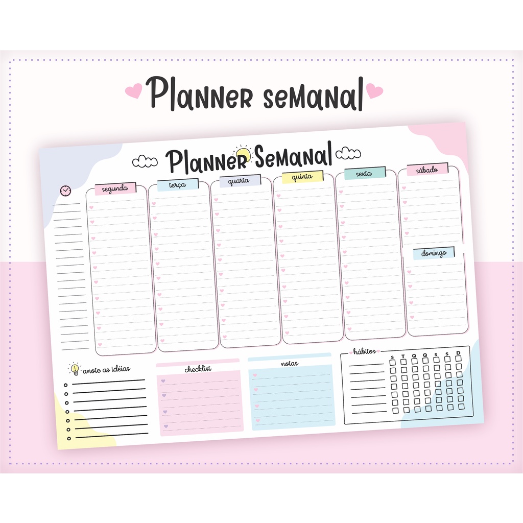 Planner Semanal Bloco Shopee Brasil