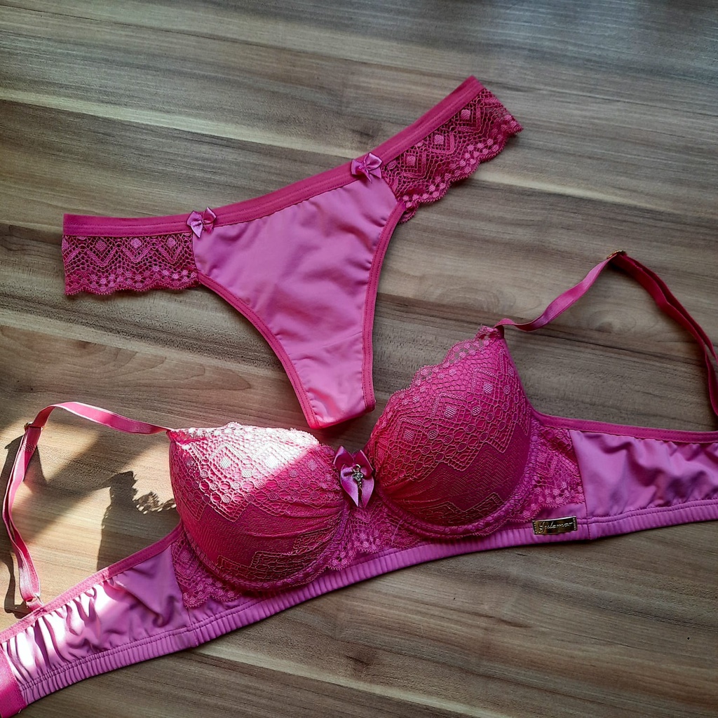 Conjunto Lingerie Linda Cor Rosa Goiaba Shopee Brasil