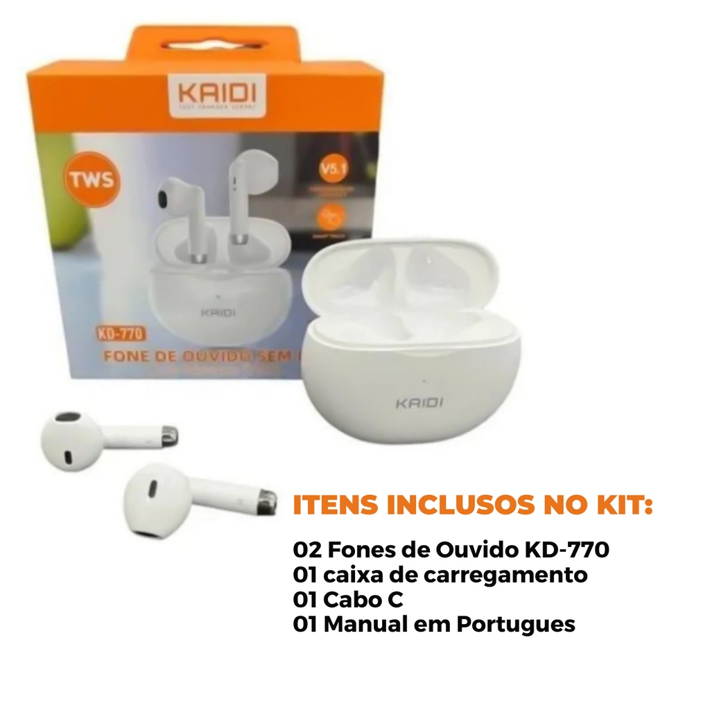 Fone De Ouvido Sem Fio Kaidi TWS Bluetooth 5 0 Smart Touch KD 770