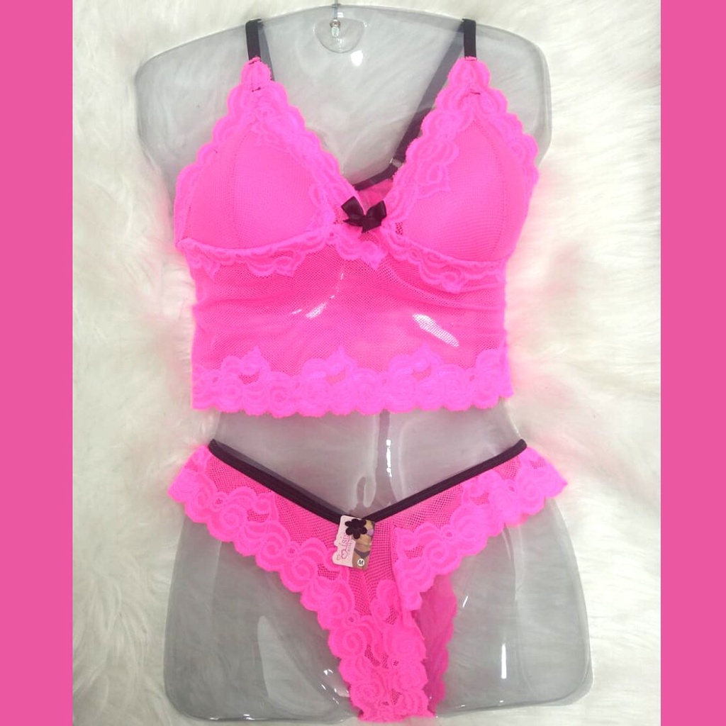 Conjunto Sutiã E Calcinha Cropped Rendado Tule Lingerie Sensual Shopee Brasil