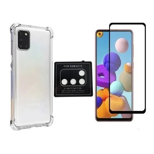 Kit Capa Capinha Anti Shock Samsung Galaxy A21s Pelicula Vidro 3D 9D