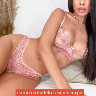 Conjunto Lingerie Sexy Em Tule E Renda Suti Aro Meia Ta A Sem Bojo