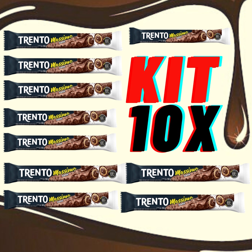 Kit 10 Unidades Chocolate Trento Massimo Dark 55 Cacau 30g Cada