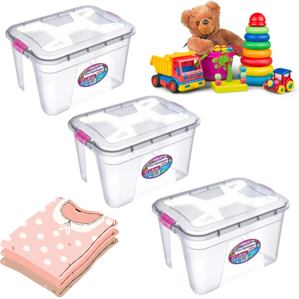 Kit Caixa Organizadora Multiuso Transparente Roupas Brinquedos