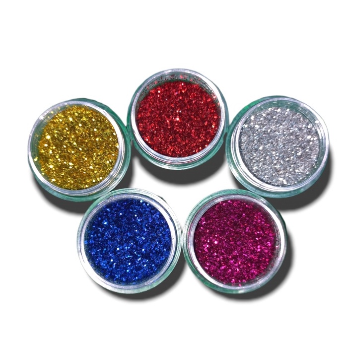 Kit 5 Potinhos De Glitter Super Flocado Extra Fino 2 Gramas Brilho